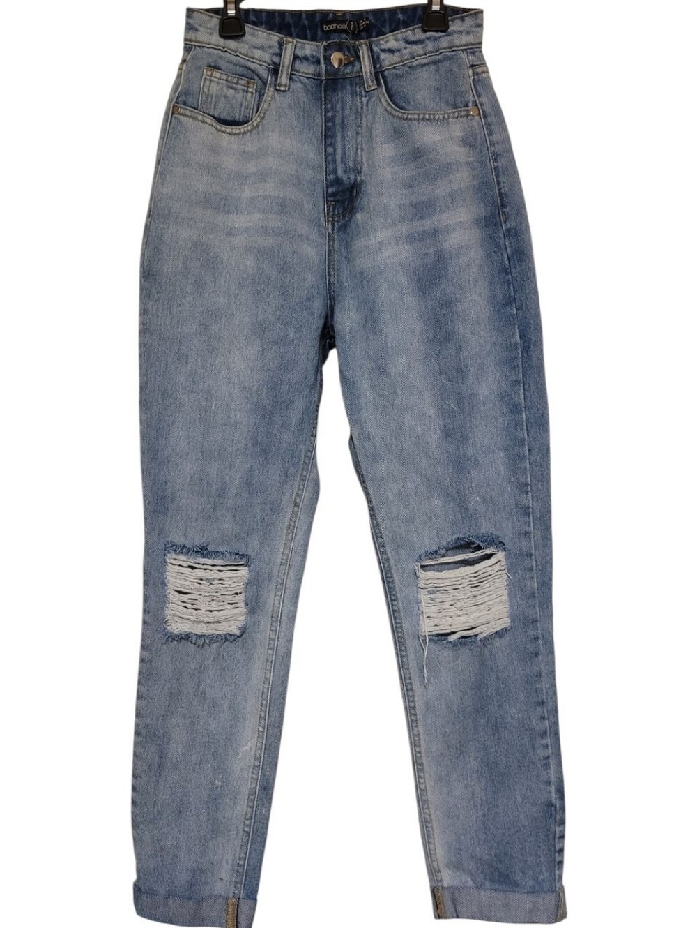 Boohoo Tapered Womens Jeans Size 2 Cuffed Hem,  Measures 25x27 100% Cotton
